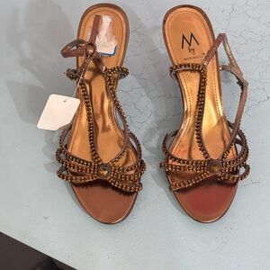 M Brown Beaded Women's Heels